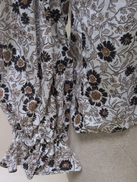 Zara Floral Ruffle Blouse in Cream & Brown - Picture 8 of 13